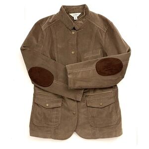 LL Bean Brown Corduroy Utility Field Jacket With Elbow Patches Size Medium